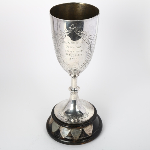 1641 - A mid-20th century silver plated trophy cup, Honourable Secretarys Perch Cup presented by W F Miller... 