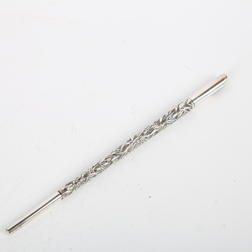 1651 - A Chinese export silver bamboo dip pen, circa 1900, apparently unmarked, 16cm