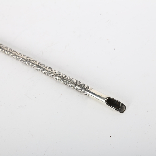 1651 - A Chinese export silver bamboo dip pen, circa 1900, apparently unmarked, 16cm