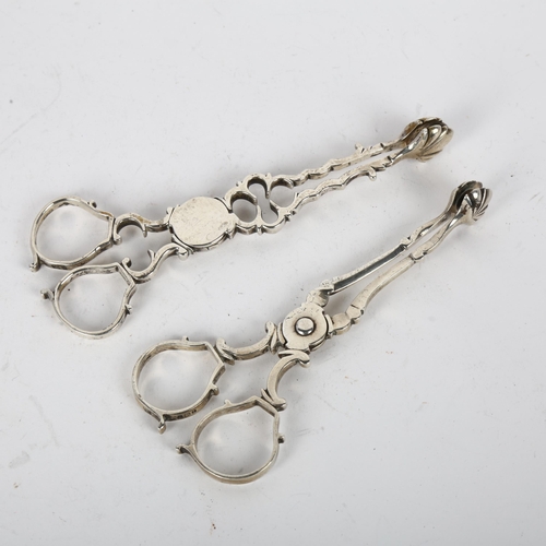 1660 - 2 pairs of scissor sugar nips, including Georgian example, with original engraved initials RH, 12cm,... 