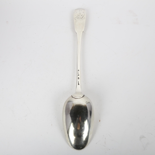 1662 - An 18th century silver stuffing spoon, indistinct hallmarks with engraved Greyhound crest and origin... 