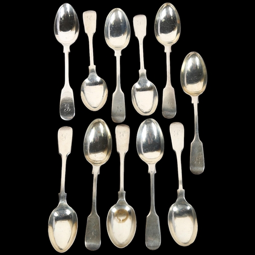 1673 - A set of 10 Edwardian silver Fiddle pattern teaspoons, Mark Willis, Sheffield 1903, and another simi... 