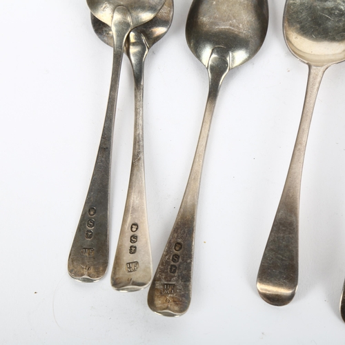 1674 - 2 sets of George III silver Old English pattern teaspoons, makers include Peter & Ann Bateman, and a... 