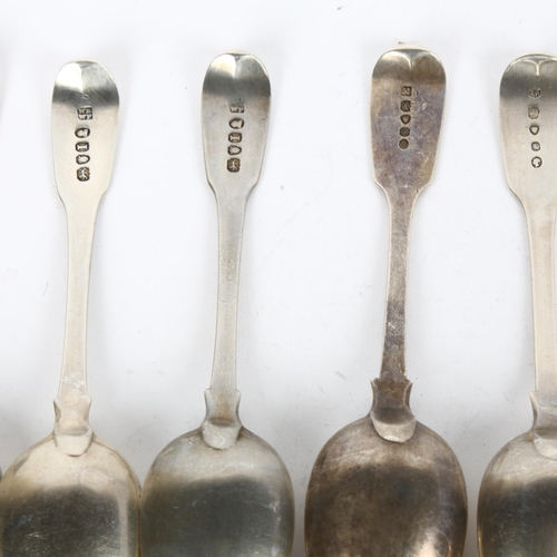 1679 - 5 x 19th century silver Fiddle pattern dessert spoons, including George III, makers include William ... 