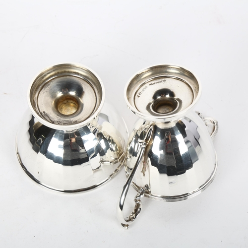 1692 - A George V silver sugar bowl and cream jug set, Mappin & Webb, Birmingham 1925, circular faceted for... 