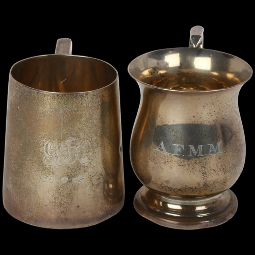 1697 - 2 silver christening mugs, makers include Deakin & Francis, largest 7.5cm, 6.6oz total (2)