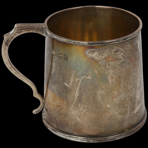 1698 - A George V silver christening mug, Marcus Beaver, Birmingham 1922, tapered cylindrical form with ree... 