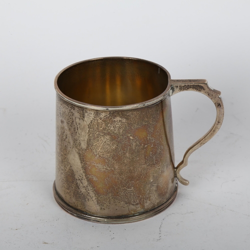 1698 - A George V silver christening mug, Marcus Beaver, Birmingham 1922, tapered cylindrical form with ree... 