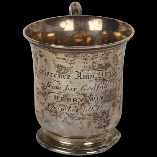 1700 - A Victorian silver christening mug, Edward & John Barnard, London 1852, cylindrical form with flared... 