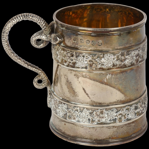 1701 - A George III silver christening mug, Rebecca Emes & Edward Barnard I, London 1819, tapered cylindric... 