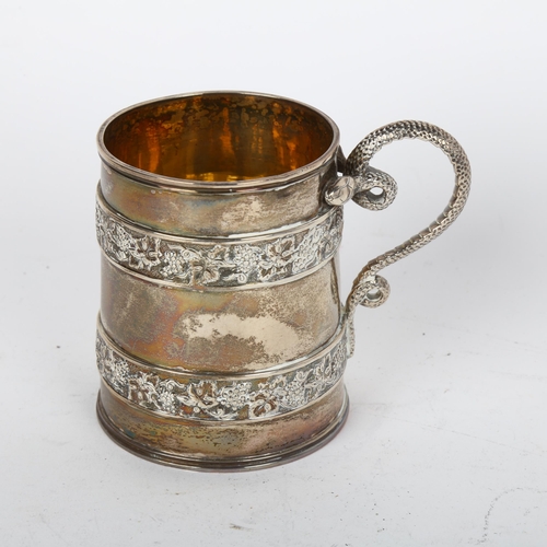 1701 - A George III silver christening mug, Rebecca Emes & Edward Barnard I, London 1819, tapered cylindric... 