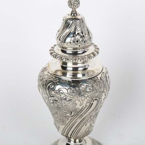 1703 - An Edwardian silver sugar shaker, Goldsmiths & Silversmiths Co Ltd, London 1904, baluster form with ... 