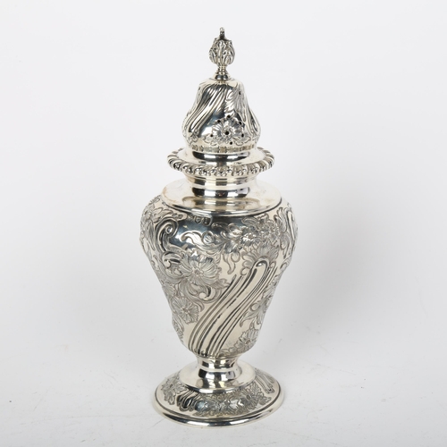 1703 - An Edwardian silver sugar shaker, Goldsmiths & Silversmiths Co Ltd, London 1904, baluster form with ... 