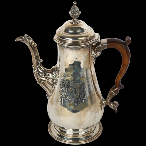 1704 - A George II silver coffee pot, probably Francis Crump, London 1756, baluster form with pineapple fin... 