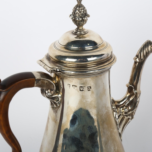 1704 - A George II silver coffee pot, probably Francis Crump, London 1756, baluster form with pineapple fin... 