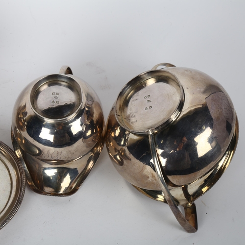 1705 - A George III silver 4-piece tea set, Thomas Robins, London 1803, circular bulbous form with gadroone... 