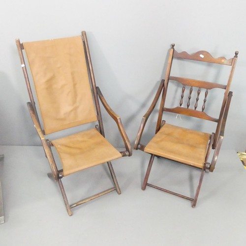 2129 - Two similar campaign style folding chairs.