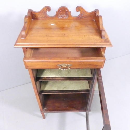 2156 - An antique mahogany music cabinet, with single drawer above glazed door. 58x111x36cm.