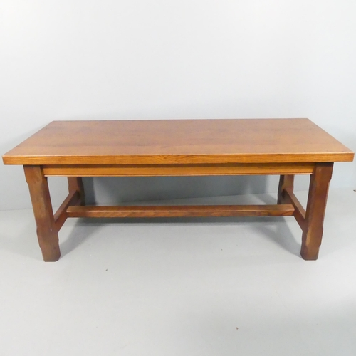 2181 - A French oak rectangular dining table, with square legs and H-shaped stretcher. 200x76x85cm.