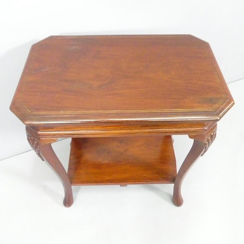 2190 - A mahogany and brass inlaid two-tier occasional table. 54x58x35cm.