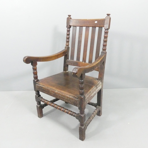 2191 - A 19th century oak open armchair, with bobbin turned supports.