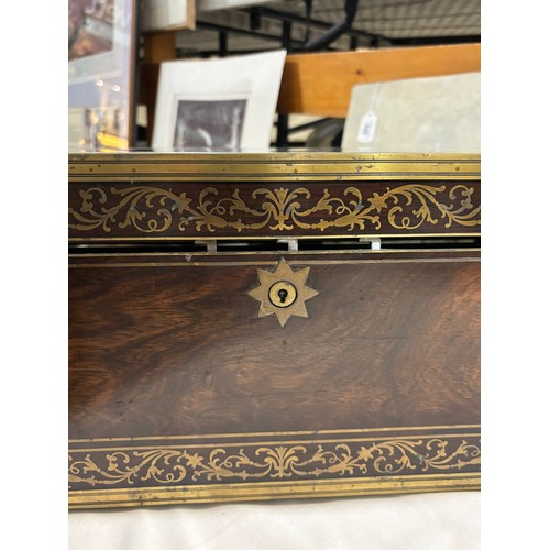 93 - A fine quality 19th century brass-bound rosewood campaign writing box, inlaid brass marquetry bands,... 