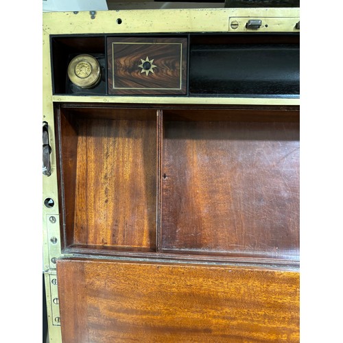 93 - A fine quality 19th century brass-bound rosewood campaign writing box, inlaid brass marquetry bands,... 