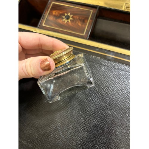 93 - A fine quality 19th century brass-bound rosewood campaign writing box, inlaid brass marquetry bands,... 