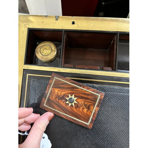 93 - A fine quality 19th century brass-bound rosewood campaign writing box, inlaid brass marquetry bands,... 