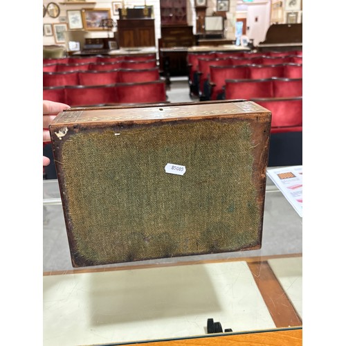 50 - 19th century rosewood and brass marquetry inlaid rectangular box, original key, 25cm x 19cm, height ... 