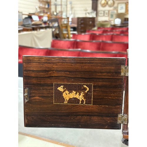 17 - A small 19th century Tunbridge Ware and rosewood jewel cabinet, inlaid micro-mosaic bands, with hing... 