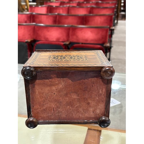 17 - A small 19th century Tunbridge Ware and rosewood jewel cabinet, inlaid micro-mosaic bands, with hing... 