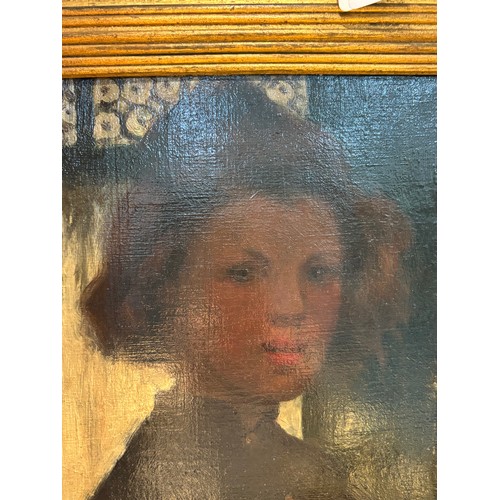 502 - Amy Atkinson (1859 - 1916), Fillette, oil on canvas, signed, gallery label verso from Continental Ga... 