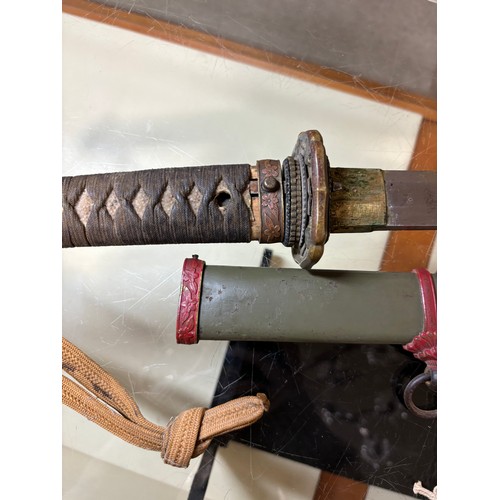 177 - Japanese early 20th century sword, with shagreen and bound handle with parcel-gilt mounts, blade len... 