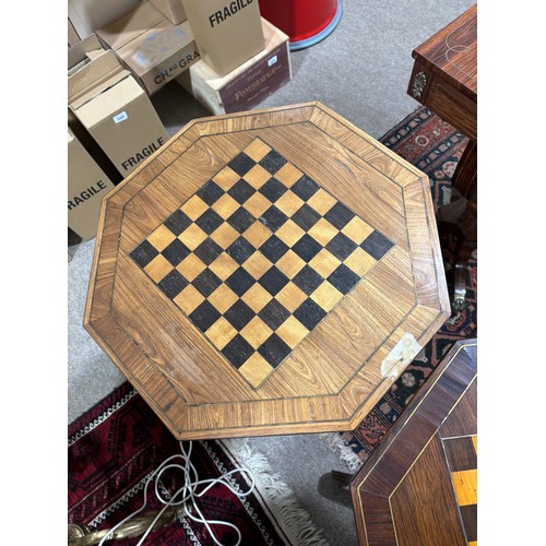 113 - Pair of 19th century two-colour games tables, rosewood and tulipwood with inlaid brass stringing, br... 