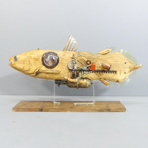 2082 - CLIVE FREDRIKSSON - A steampunk inspired coelacanth sculpture. 85x48x20cm.