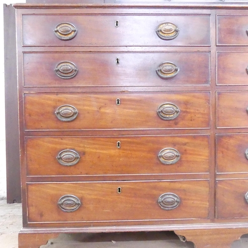 2122 - A large and impressive antique mahogany two-section shop display cabinet, the upper section having t... 