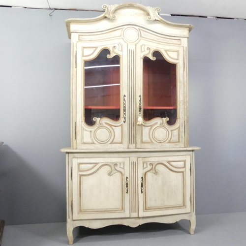 2123 - A large French two-section painted pine buffet deux-corps. 147x247x53cm.