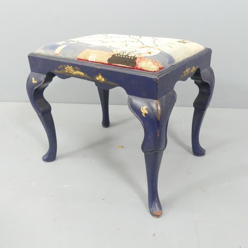 2133 - A Chinoiserie decorated piano stool, with tapestry upholstered seat and raised on cabriole legs. 53x... 