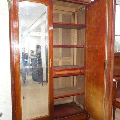 2147 - A French mahogany armoire, with two mirror doors and shelf fitted interior. 120x222x47cm,