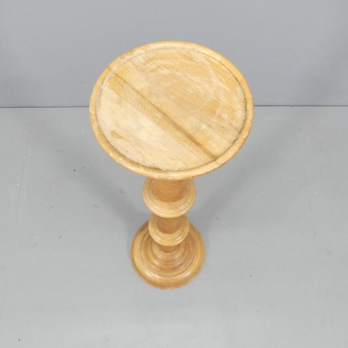 2157 - A light oak 3 sectional spiral turned column. H - 100cm.