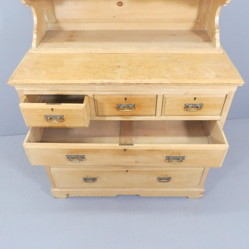 2177 - A vintage pine two-section dresser, with two panelled doors above three short and three long drawers... 