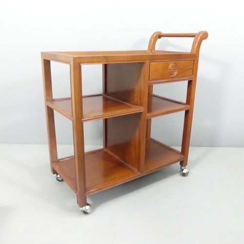 2184 - A modern Chinese hardwood tea trolley, with single drawer and four fixed shelves. 84x90x41cm.