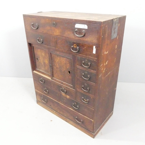 2200 - A vintage Japanese tansu chest, of kiri wood construction with elm drawer fronts. 85x107x42cm.