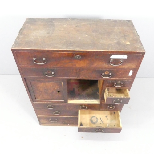 2200 - A vintage Japanese tansu chest, of kiri wood construction with elm drawer fronts. 85x107x42cm.