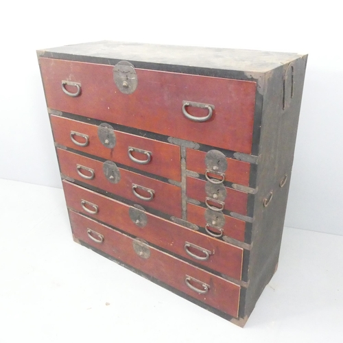 2201 - A vintage Japanese kiri wood tansu chest. 105x105x43cm.