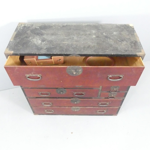 2201 - A vintage Japanese kiri wood tansu chest. 105x105x43cm.