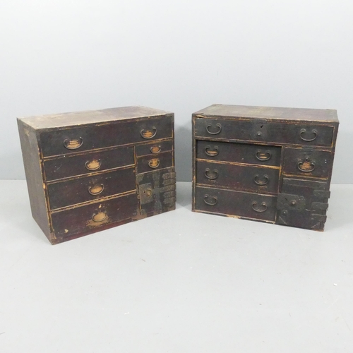 2203 - Two similar Japanese kiri wood tansu chests. Largest 68x53x39cm.