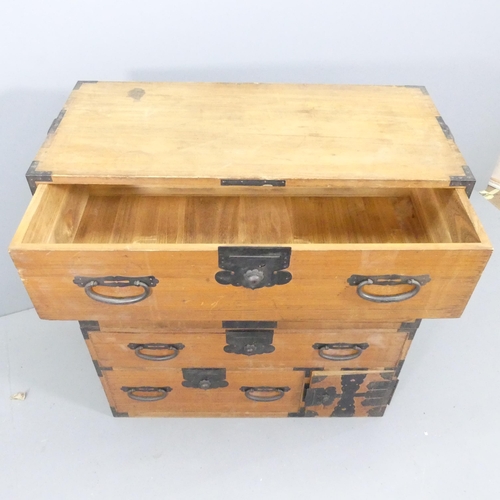 2206 - A vintage Japanese kiri wood two-section tansu chest. 95x104x46cm.