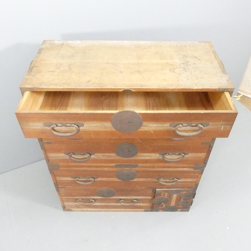 2207 - A vintage Japanese kiri wood two-section tansu chest. 92x111x45cm.